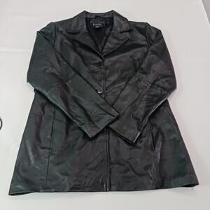 Hillard & Hanson RN#48557 Men's Black Button-Up Leather Jacket Coat Size Large